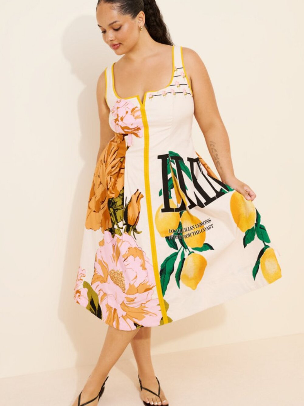 Maeve Sleeveless Notched Square-Neck Midi Dress Ivory